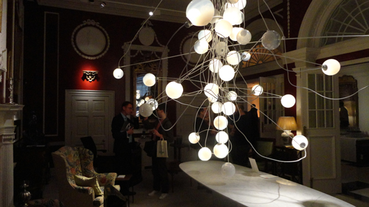 A chandelier by Bocci, part of the fantasy lighting display at Mallett’s Ely House premises as part of the London Design Festival. Image Auction Central News.